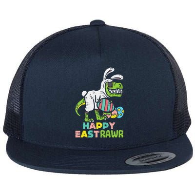 Happy Eastrawr Trex Easter Bunny Egg Funny Dinosaur Flat Bill Trucker Hat