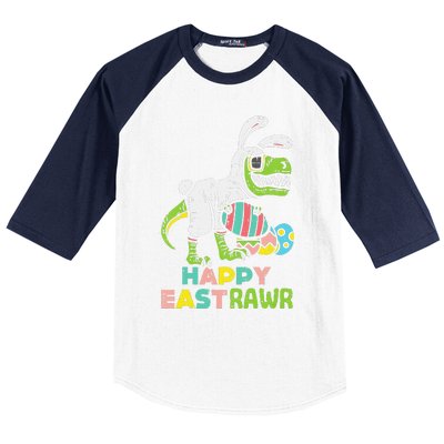 Happy Eastrawr Trex Easter Bunny Egg Funny Dinosaur Baseball Sleeve Shirt