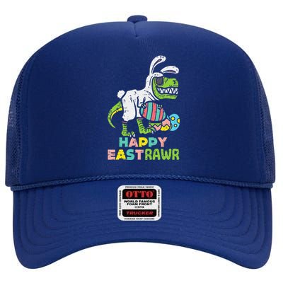 Happy Eastrawr Trex Easter Bunny Egg Funny Dinosaur High Crown Mesh Back Trucker Hat