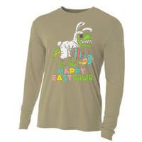 Happy Eastrawr Trex Easter Bunny Egg Funny Dinosaur Cooling Performance Long Sleeve Crew