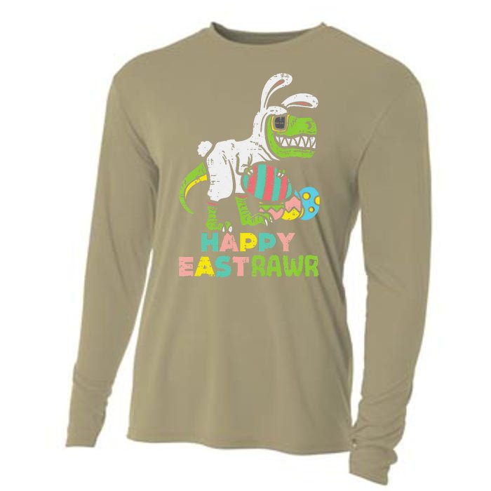 Happy Eastrawr Trex Easter Bunny Egg Funny Dinosaur Cooling Performance Long Sleeve Crew