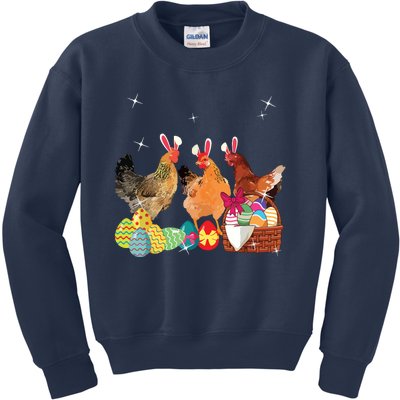 Happy Easter Three Chicken Wearing Bunny Ear Chicken Lover Kids Sweatshirt