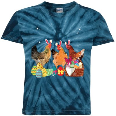 Happy Easter Three Chicken Wearing Bunny Ear Chicken Lover Kids Tie-Dye T-Shirt