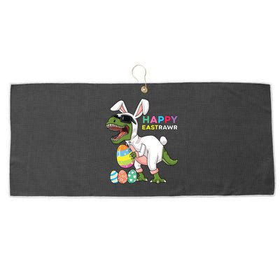 Happy Eastrawr T Rex Easter Bunny Dinosaur Eggs Large Microfiber Waffle Golf Towel