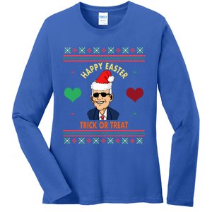 Happy Easter Trick Or Treat Antigreat Giftjoe Biden Funny Christmas Great Gift Ladies Long Sleeve Shirt