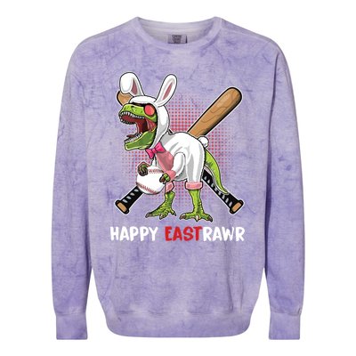 Happy Eastrawr T Rex Dinosaur Easter Bunny Egg Baseball Meaningful Gift Colorblast Crewneck Sweatshirt