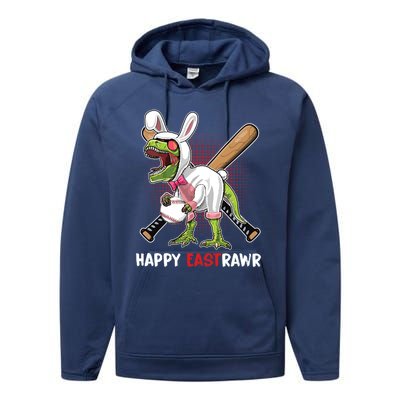 Happy Eastrawr T Rex Dinosaur Easter Bunny Egg Baseball Meaningful Gift Performance Fleece Hoodie