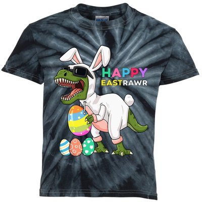 Happy Eastrawr T Rex Easter Bunny Dinosaur Eggs Kids Tie-Dye T-Shirt