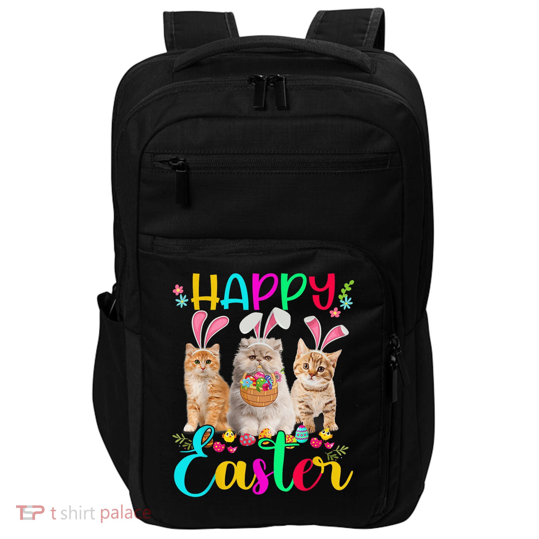 Happy Easter Three Cat Wearing Bunny Ear Bunny Cat Lovers Impact Tech Backpack