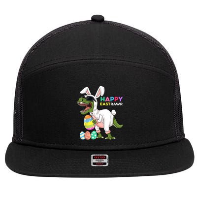 Happy Eastrawr T Rex Easter Bunny Dinosaur Eggs Boy kid 7 Panel Mesh Trucker Snapback Hat
