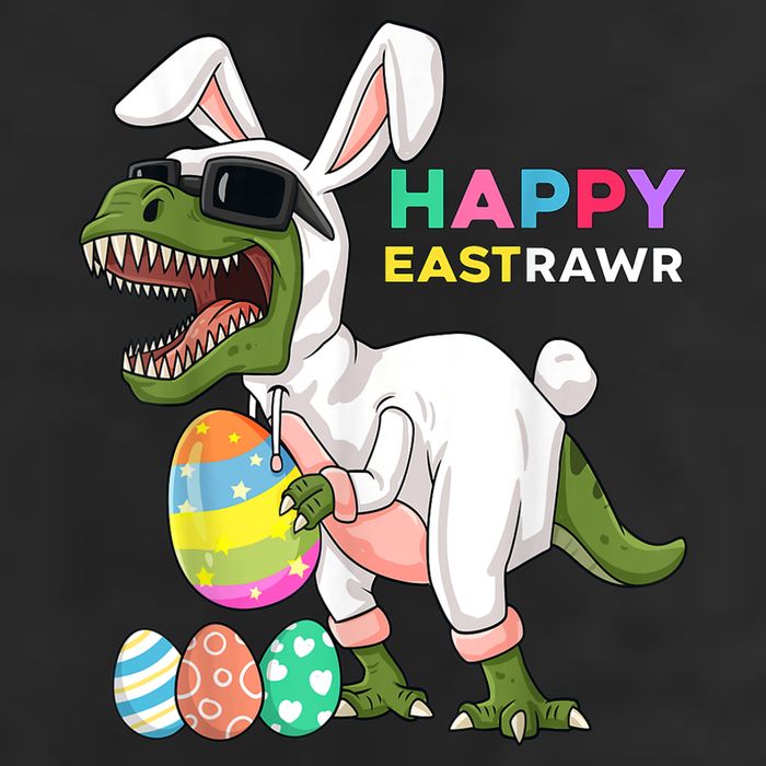 Happy Eastrawr T Rex Easter Bunny Dinosaur Eggs Boy kid 7 Panel Mesh Trucker Snapback Hat