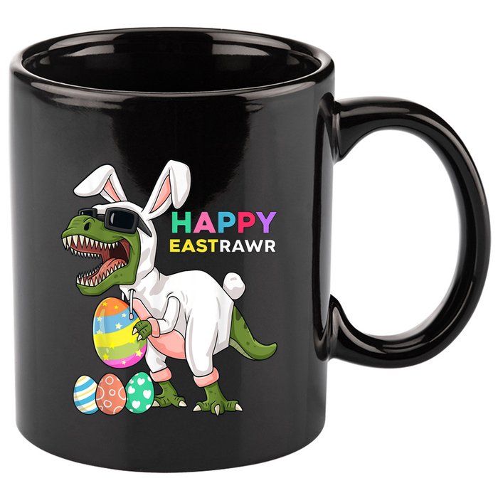 Happy Eastrawr T Rex Easter Bunny Dinosaur Eggs Boy kid 11oz C Handle Ceramic Mug