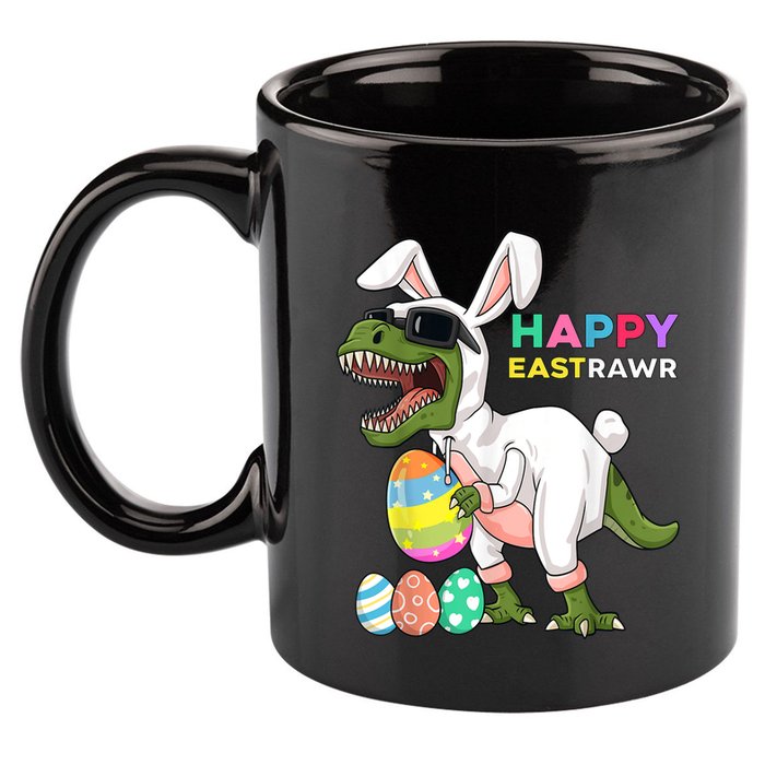 Happy Eastrawr T Rex Easter Bunny Dinosaur Eggs Boy kid 11oz C Handle Ceramic Mug