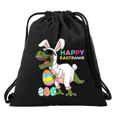 Happy Eastrawr T Rex Easter Bunny Dinosaur Eggs Boy kid Drawstring Bag