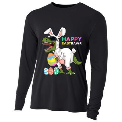 Happy Eastrawr T Rex Easter Bunny Dinosaur Eggs Boy kid Cooling Performance Long Sleeve Crew