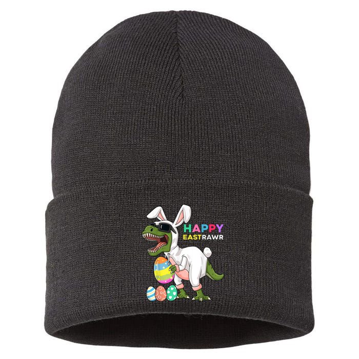 Happy Eastrawr T Rex Easter Bunny Dinosaur Eggs Boy kid Sustainable Knit Beanie