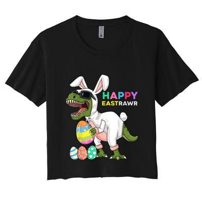 Happy Eastrawr T Rex Easter Bunny Dinosaur Eggs Boy kid Crop Top