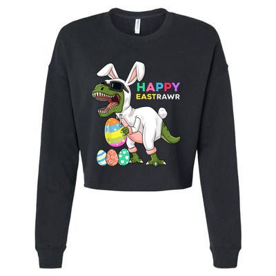 Happy Eastrawr T Rex Easter Bunny Dinosaur Eggs Boy kid Cropped Pullover Crew