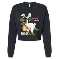 Happy Eastrawr T Rex Easter Bunny Dinosaur Eggs Boy kid Cropped Pullover Crew