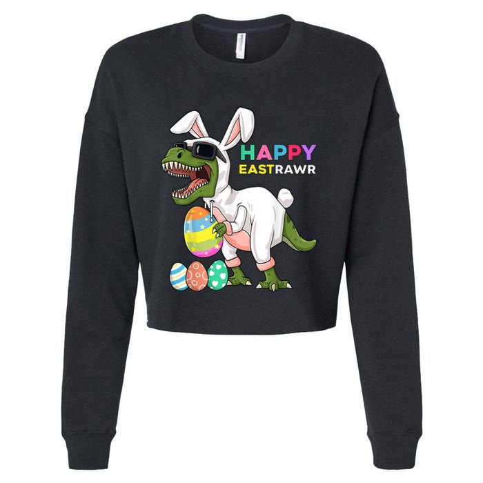 Happy Eastrawr T Rex Easter Bunny Dinosaur Eggs Boy kid Cropped Pullover Crew