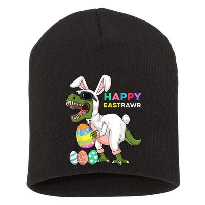 Happy Eastrawr T Rex Easter Bunny Dinosaur Eggs Boy kid Short Acrylic Beanie