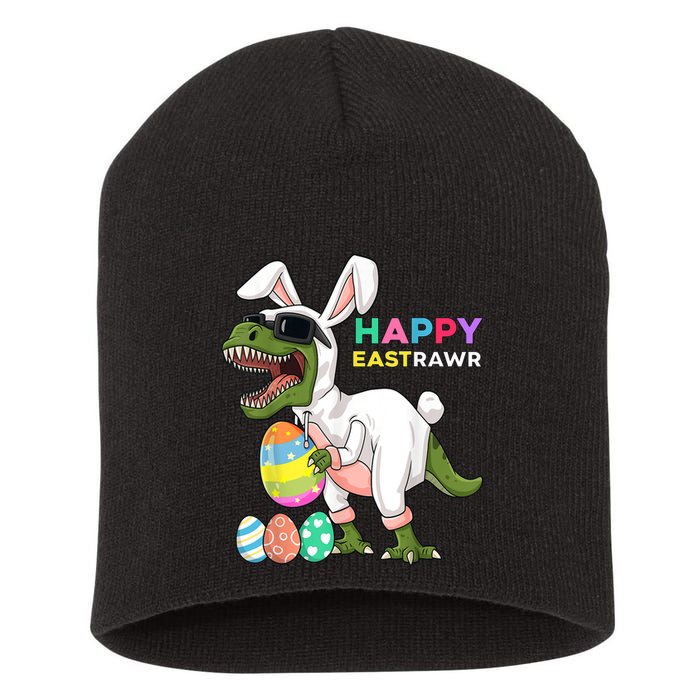 Happy Eastrawr T Rex Easter Bunny Dinosaur Eggs Boy kid Short Acrylic Beanie