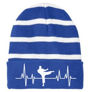 Heartbeat Ecg Taekwondo Player Martial Arts Tkd Great Gift Striped Beanie with Solid Band