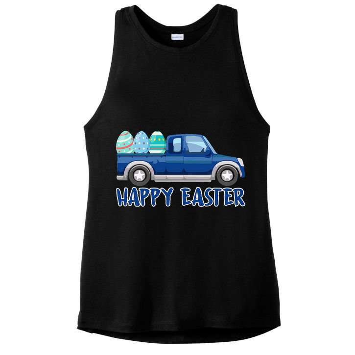 Happy Easter Truck Funny Easter Egg Hunting Ladies PosiCharge Tri-Blend Wicking Tank