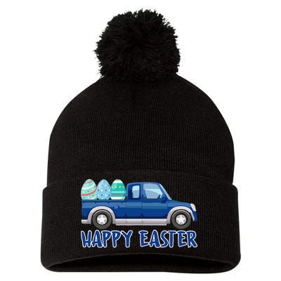 Happy Easter Truck Funny Easter Egg Hunting Pom Pom 12in Knit Beanie