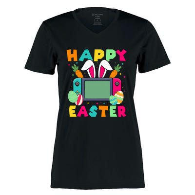 Happy Easter Video Game Bunny Gaming Women's Momentum V-Neck T-Shirt