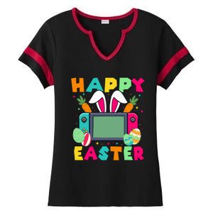 Happy Easter Video Game Bunny Gaming Controller Ladies Halftime Notch Neck Tee