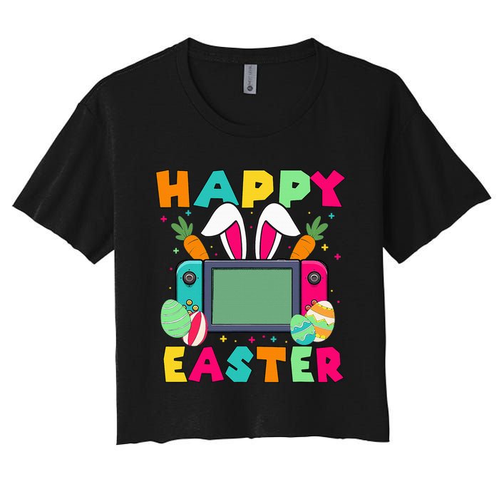 Happy Easter Video Game Bunny Gaming Controller Women's Crop Top Tee