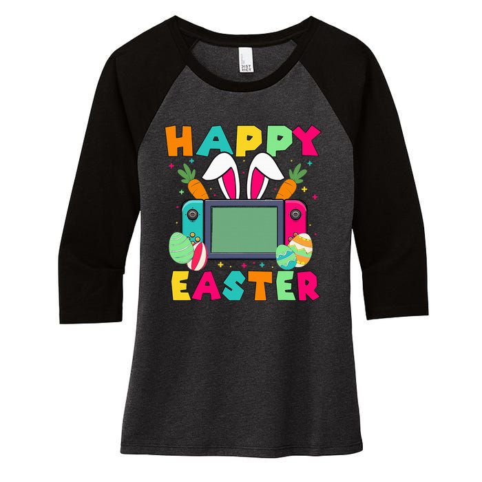 Happy Easter Video Game Bunny Gaming Controller Women's Tri-Blend 3/4-Sleeve Raglan Shirt