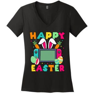 Happy Easter Video Game Bunny Gaming Controller Women's V-Neck T-Shirt