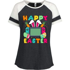 Happy Easter Video Game Bunny Gaming Controller Enza Ladies Jersey Colorblock Tee