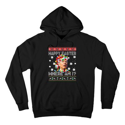 Happy Easter Where Am I Funny Joe Biden Santa Ugly Christmas Hoodie