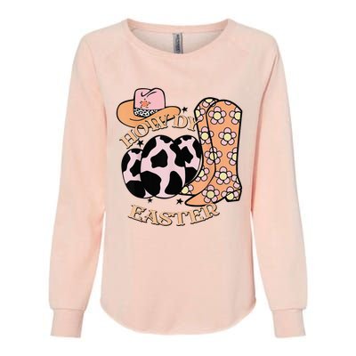 Howdy Easter Western Cow Boots Easter Egg Cowhide Womens California Wash Sweatshirt