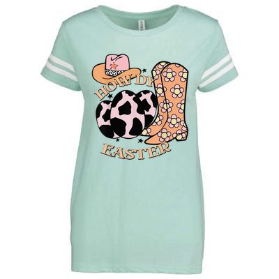 Howdy Easter Western Cow Boots Easter Egg Cowhide Enza Ladies Jersey Football T-Shirt