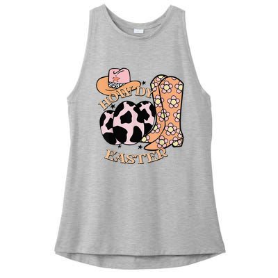 Howdy Easter Western Cow Boots Easter Egg Cowhide Ladies PosiCharge Tri-Blend Wicking Tank