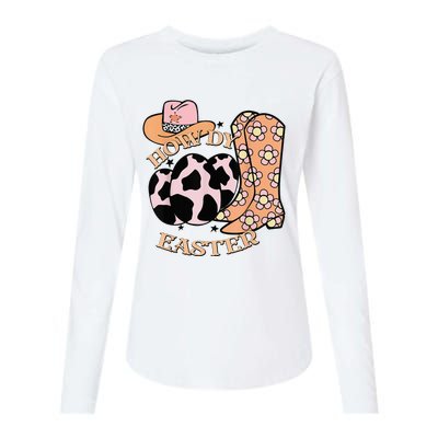 Howdy Easter Western Cow Boots Easter Egg Cowhide Womens Cotton Relaxed Long Sleeve T-Shirt