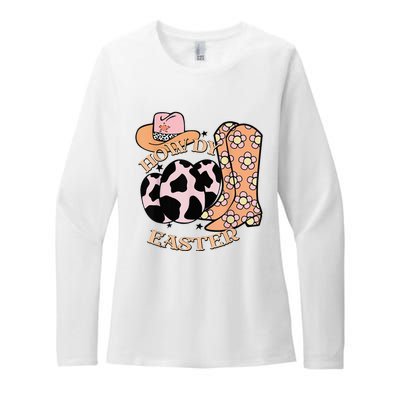 Howdy Easter Western Cow Boots Easter Egg Cowhide Womens CVC Long Sleeve Shirt