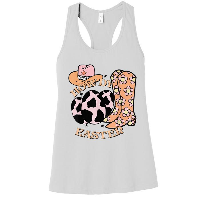 Howdy Easter Western Cow Boots Easter Egg Cowhide Women's Racerback Tank