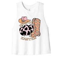 Howdy Easter Western Cow Boots Easter Egg Cowhide Women's Racerback Cropped Tank