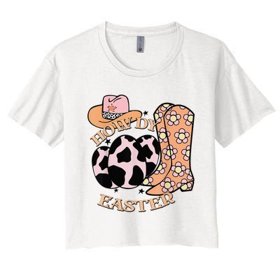 Howdy Easter Western Cow Boots Easter Egg Cowhide Women's Crop Top Tee