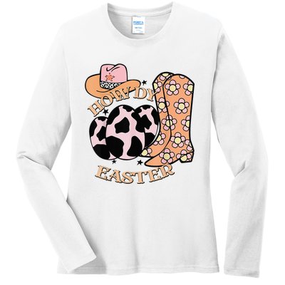 Howdy Easter Western Cow Boots Easter Egg Cowhide Ladies Long Sleeve Shirt