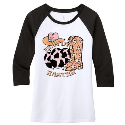 Howdy Easter Western Cow Boots Easter Egg Cowhide Women's Tri-Blend 3/4-Sleeve Raglan Shirt