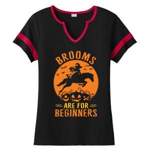 Horses Equestrian Witch Halloween Brooms Are For Beginners Ladies Halftime Notch Neck Tee