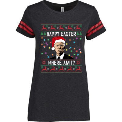 Happy Easter Where Am I Funny Joe Biden Santa Ugly Christmas Enza Ladies Jersey Football T-Shirt