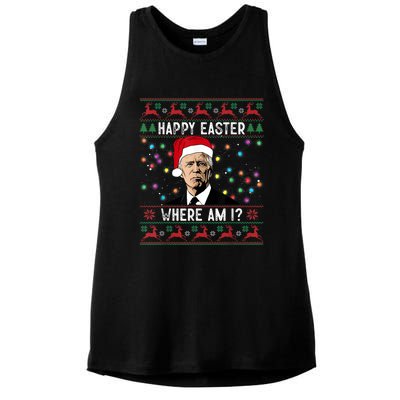 Happy Easter Where Am I Funny Joe Biden Santa Ugly Christmas Ladies PosiCharge Tri-Blend Wicking Tank