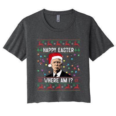 Happy Easter Where Am I Funny Joe Biden Santa Ugly Christmas Women's Crop Top Tee